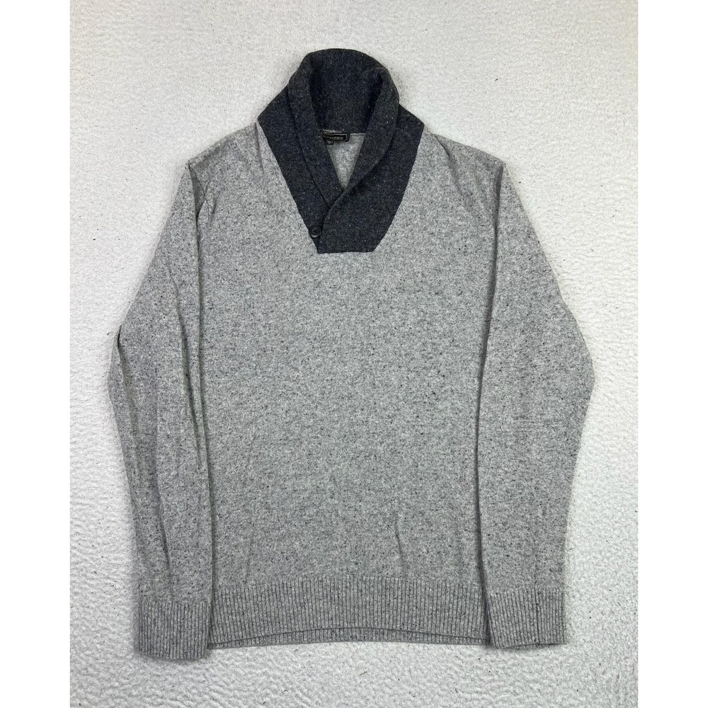 Express Sweater Mens Large Gray Merino Wool Shawl Collar Knit Pullover